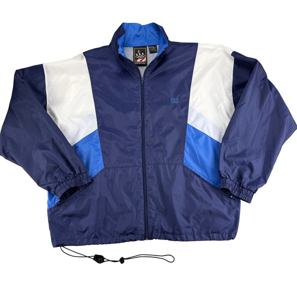 Vintage JCPenney USA Olympics Windbreaker Jacket Navy Blue White Mens Large
